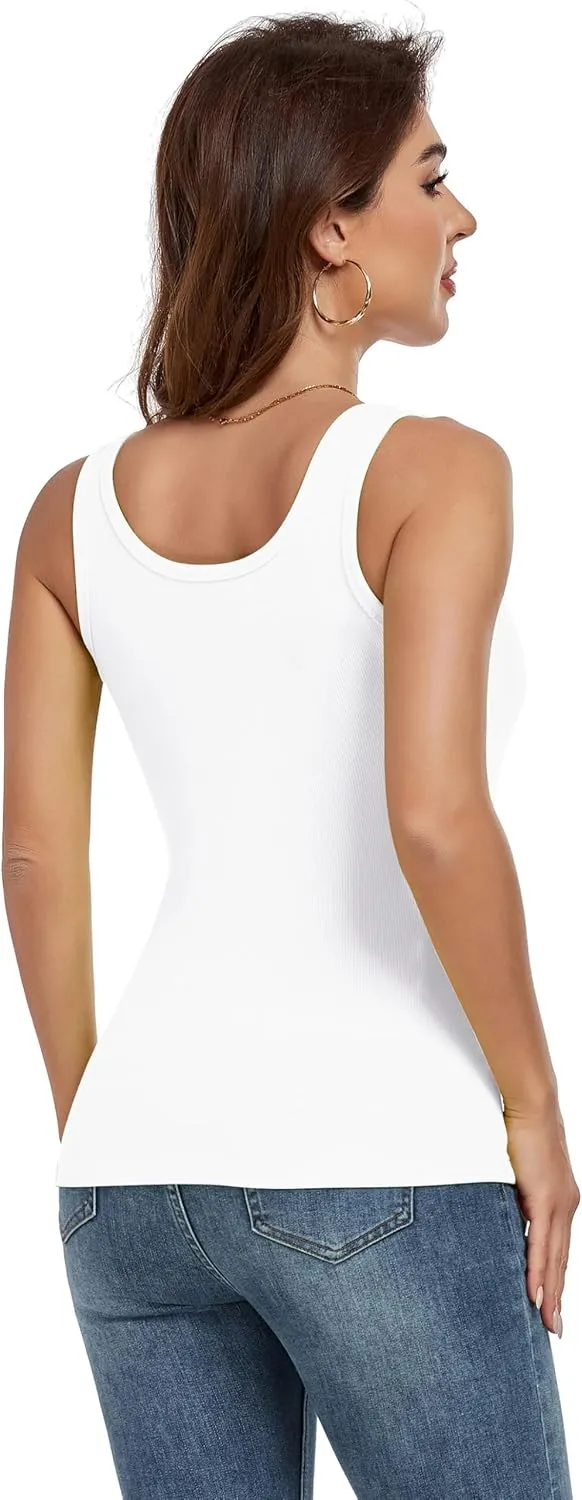 Tank Top for Women Summer Sleeveless Scoop Neck Ribbed Workout Tank Tops Slim Fitted Basic Cami Tee Shirts