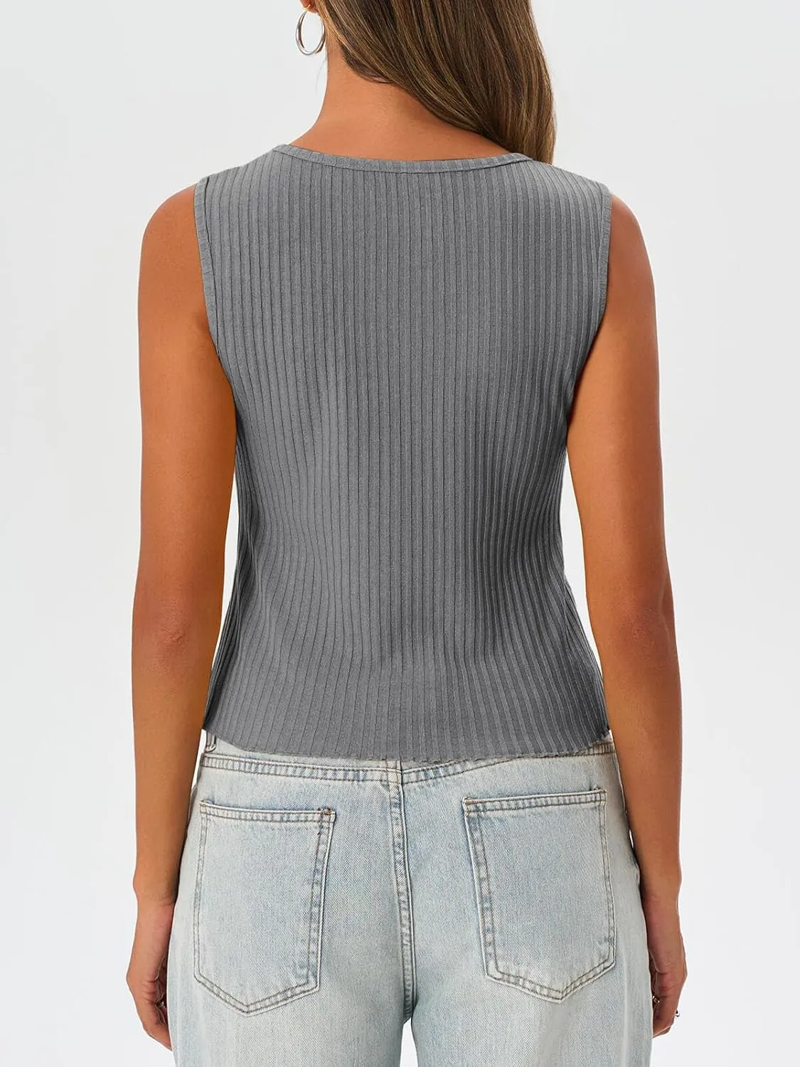 Tankaneo Womens Going Out Tops Summer Cute Ribbed Tank Crop Button Up Vest Top Y2K Sexy Outfits