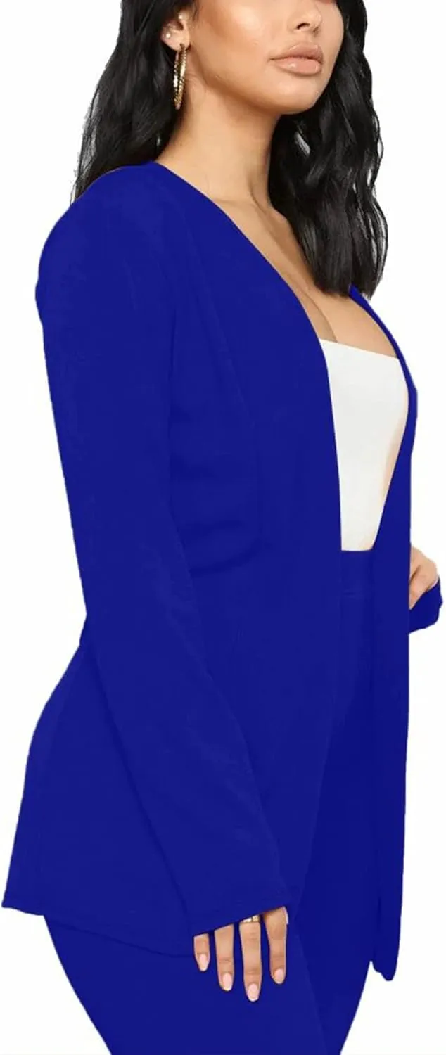 Tcremisa Women's Casual Pants Suit 2 Piece Business Outfits Solid Long Sleeve Blazer and Pencil Pant Sets