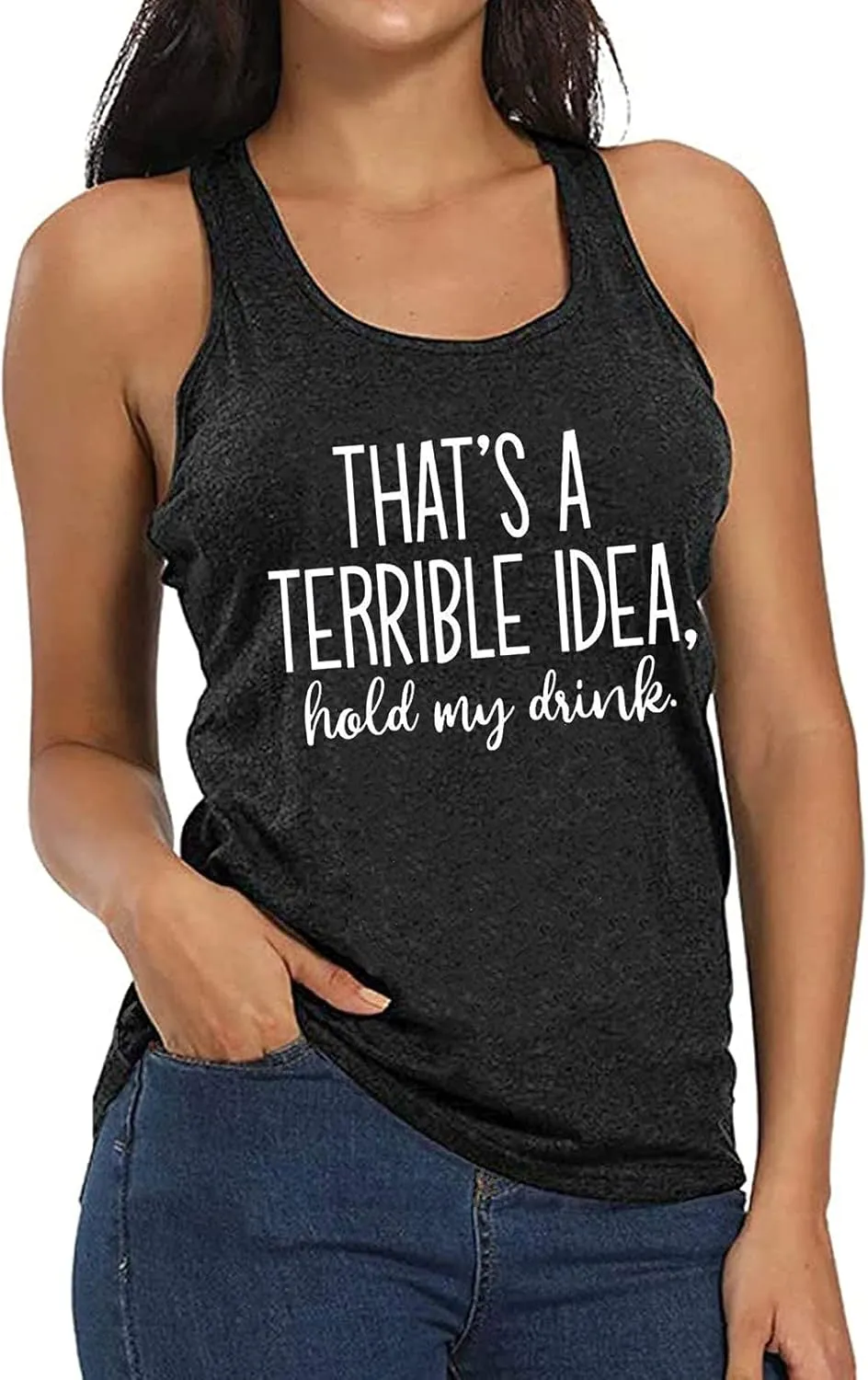 That's A Terrible Idea Tank Tops Women Funny Letter Print Tank Top Sleeveless Summer Beach Vaction Racerback Tee Shirt