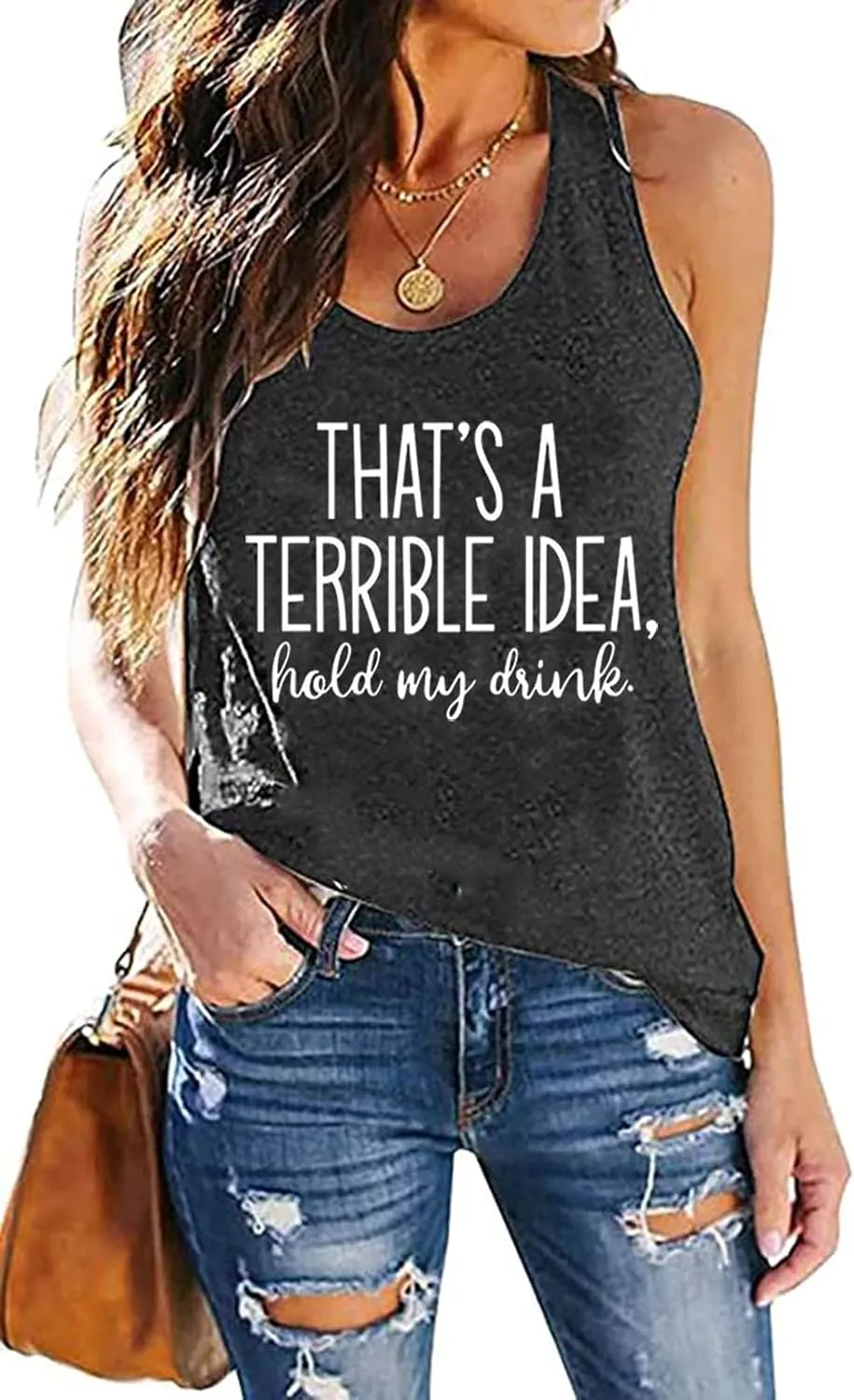 That's A Terrible Idea Tank Tops Women Funny Letter Print Tank Top Sleeveless Summer Beach Vaction Racerback Tee Shirt
