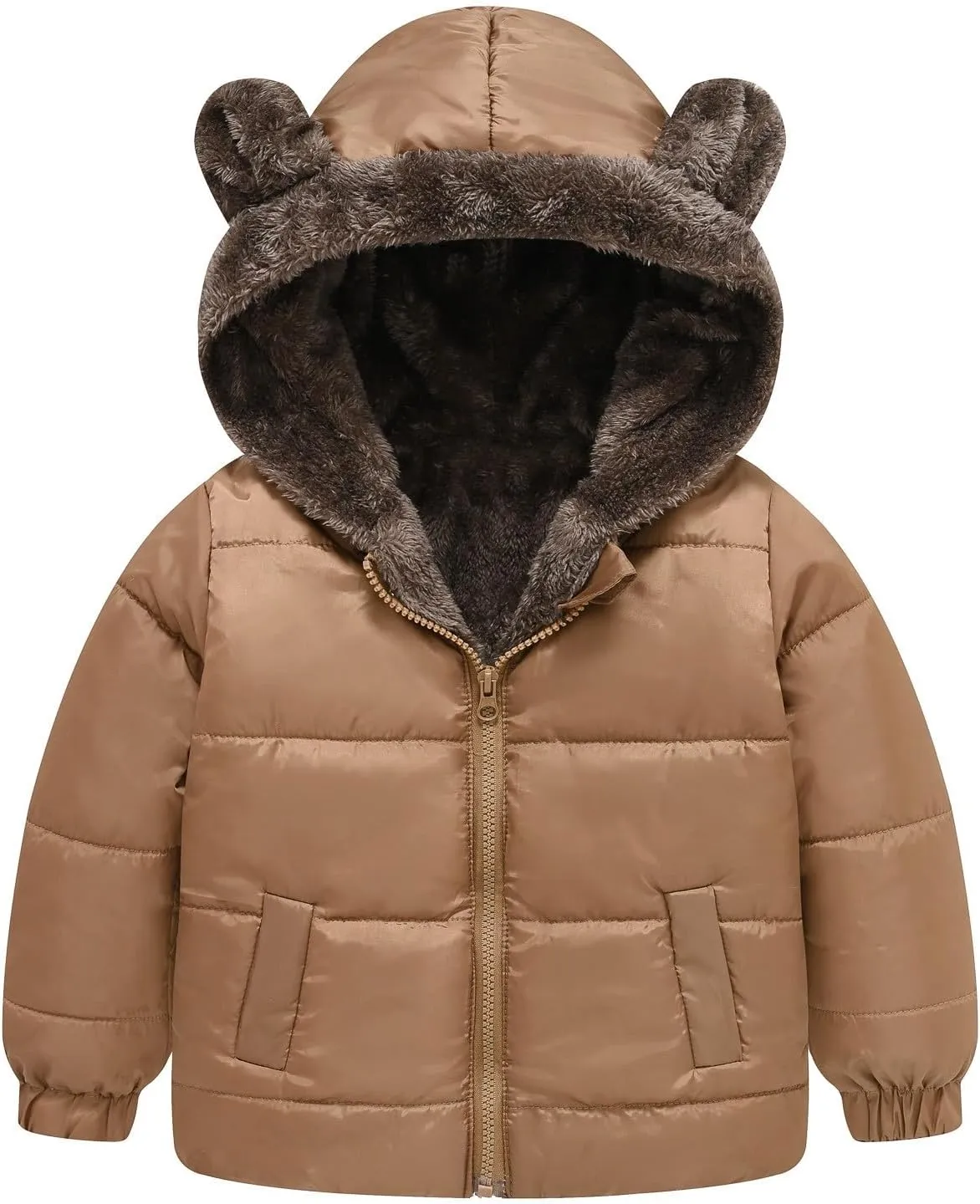 Toddler Boy Bear Ears Coat Boys and Girls Middle Children Solid Color Cute Pocket Short Cotton Padded Children's Jacket