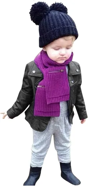 Toddler Boy Girl Motorcycle Faux Leather Jackets Lapel Crop Long Sleeve Button Fall Winter Outerwear Coat