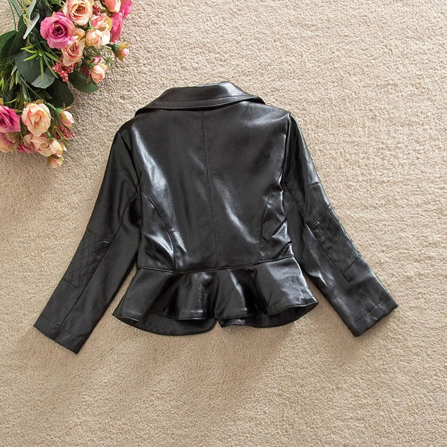 Toddler Boy Girl Motorcycle Faux Leather Jackets Lapel Crop Long Sleeve Button Fall Winter Outerwear Coat