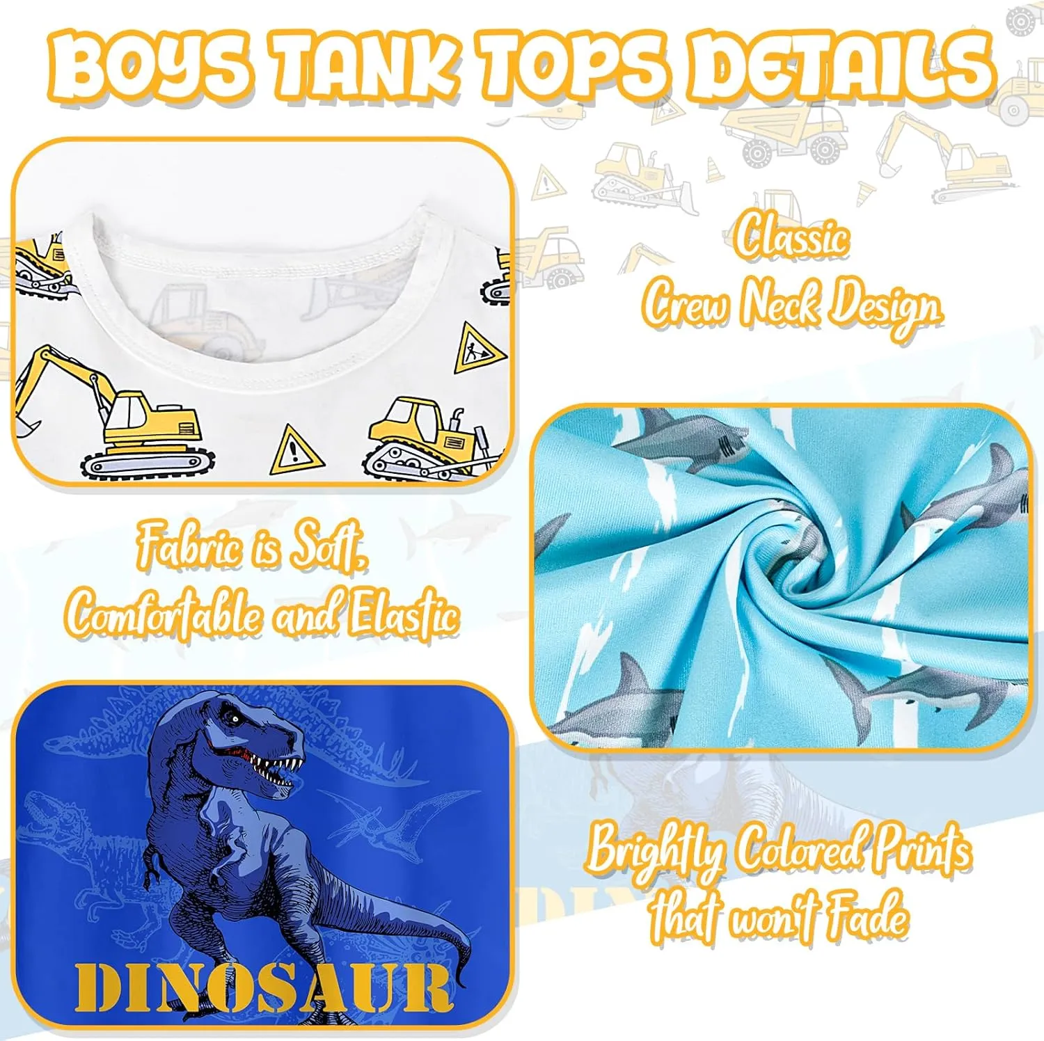 Toddler Boys Tank Tops Sleeveless Shirt Cartoon Undershirts Kids 3 Pack for 3-8 Years