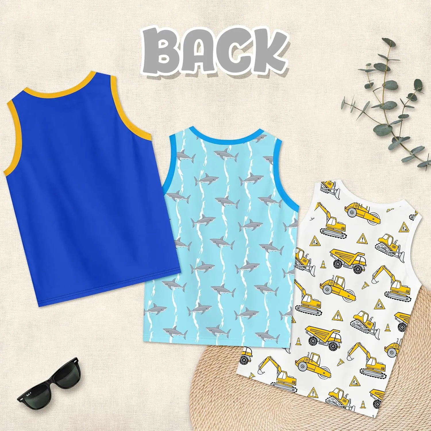 Toddler Boys Tank Tops Sleeveless Shirt Cartoon Undershirts Kids 3 Pack for 3-8 Years