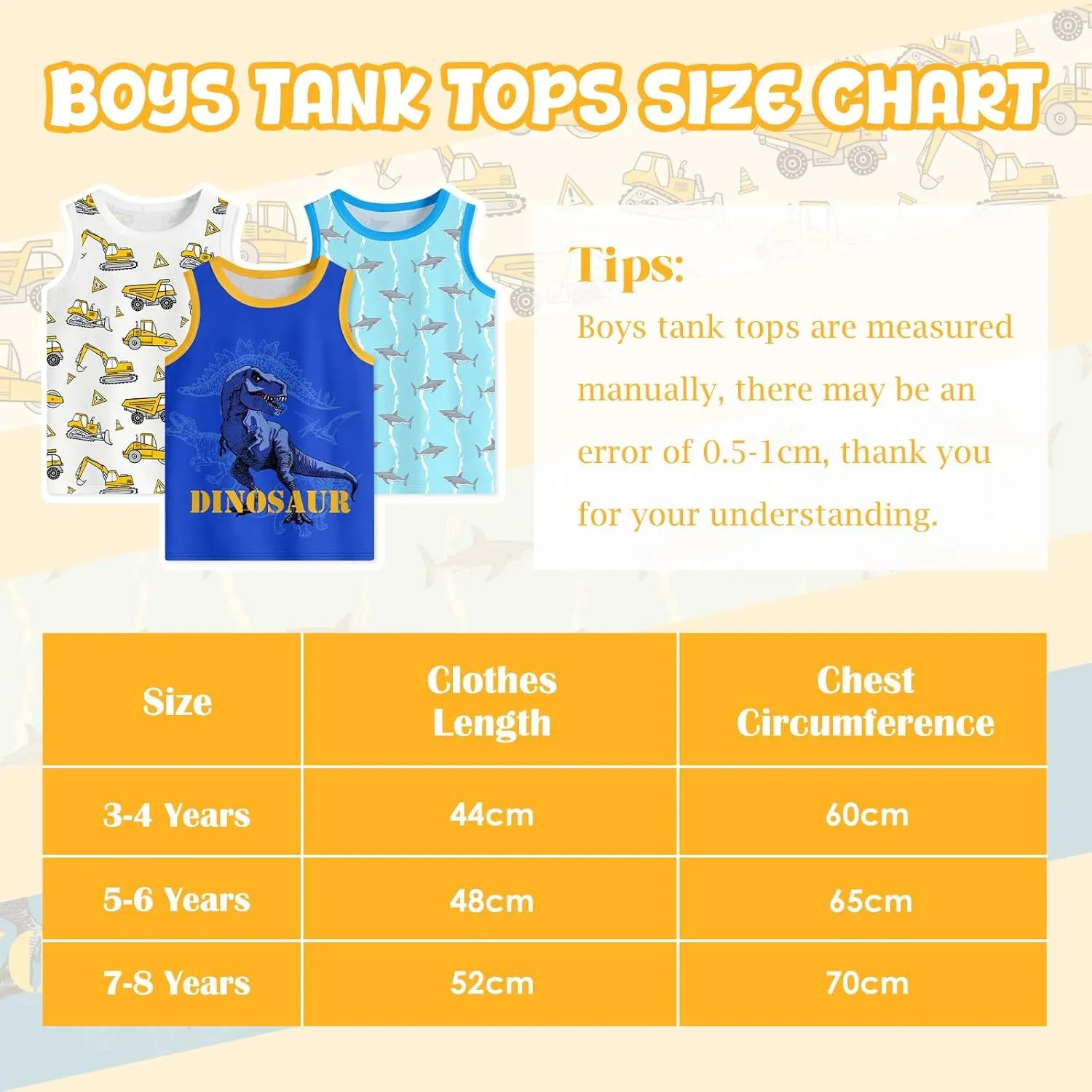 Toddler Boys Tank Tops Sleeveless Shirt Cartoon Undershirts Kids 3 Pack for 3-8 Years