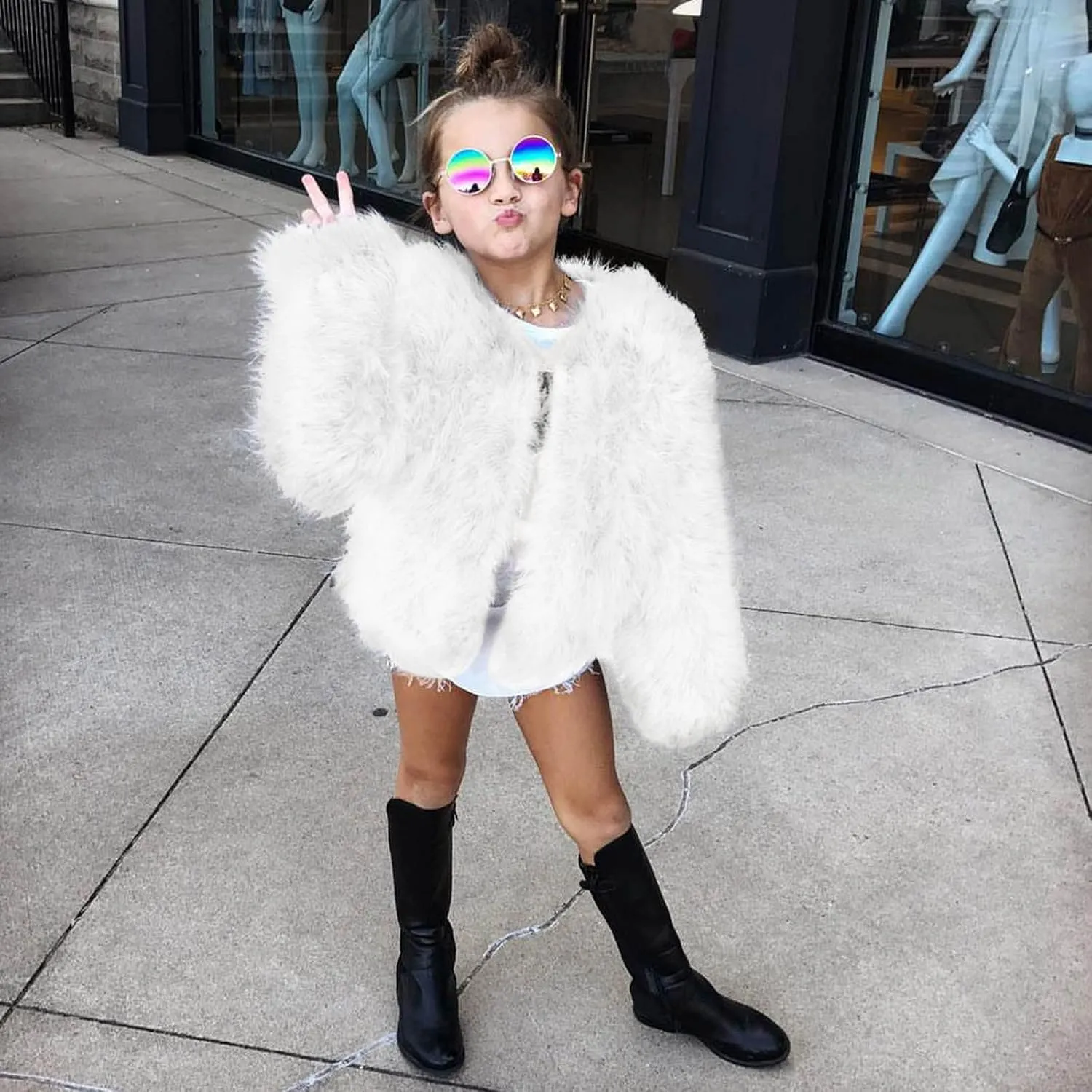 Toddler Girls Faux Fur Jacket Furry Coat Open Front Fur Cardigan Kids Girls Winter Coat Thicken Trendy Shaggy Jacket