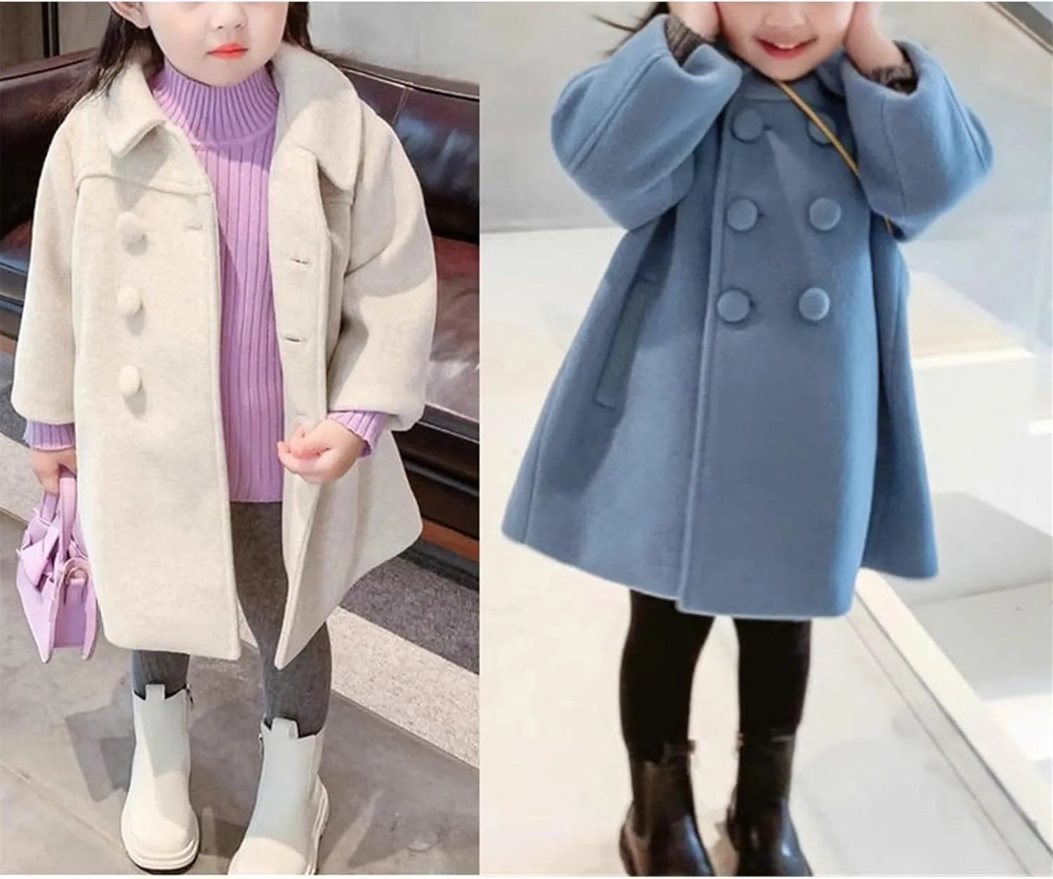 Toddler Girls Trench Coat Baby Girl Woolen Dress Coat Girl Dress Coat Peacoat Winter Double Buttons Fall