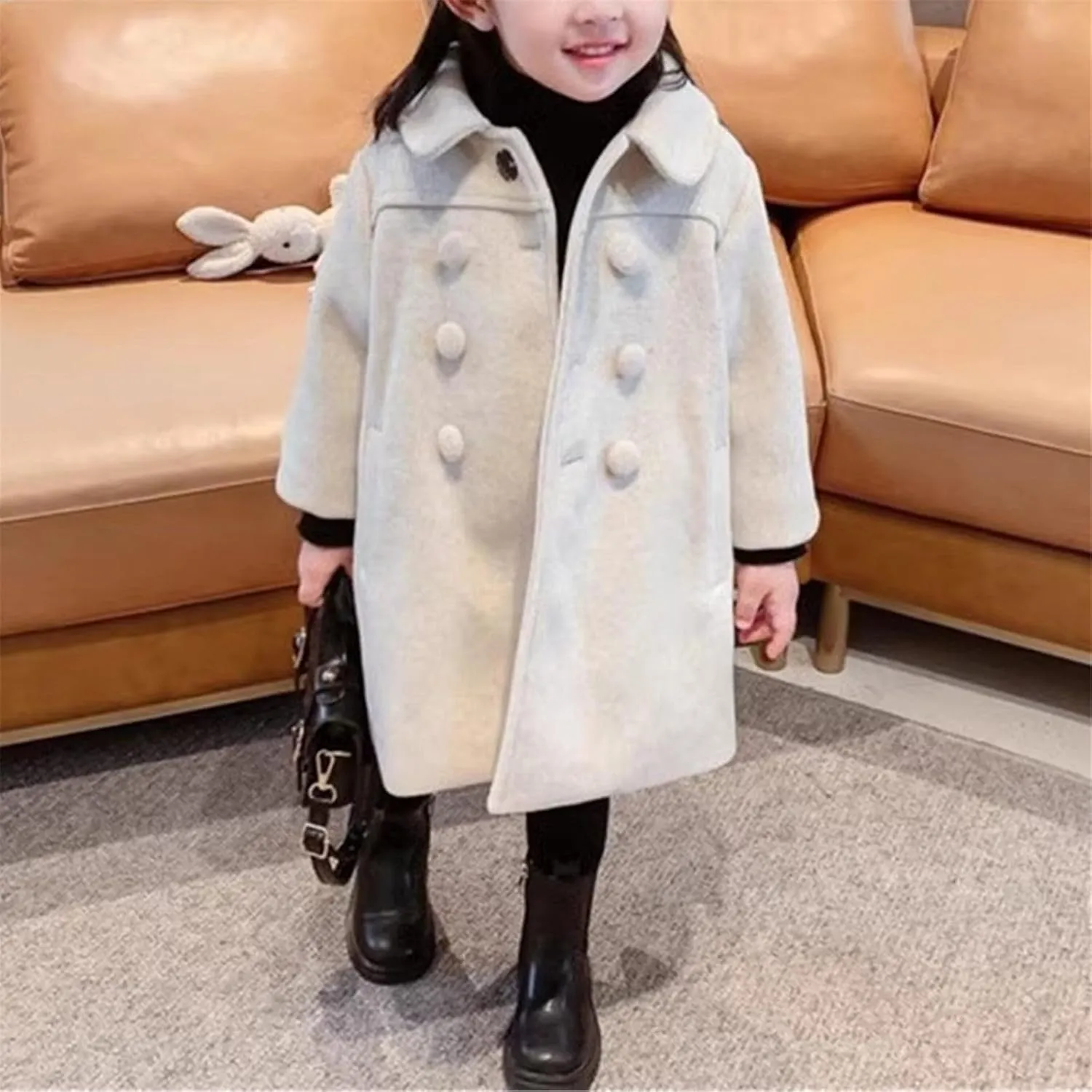 Toddler Girls Trench Coat Baby Girl Woolen Dress Coat Girl Dress Coat Peacoat Winter Double Buttons Fall
