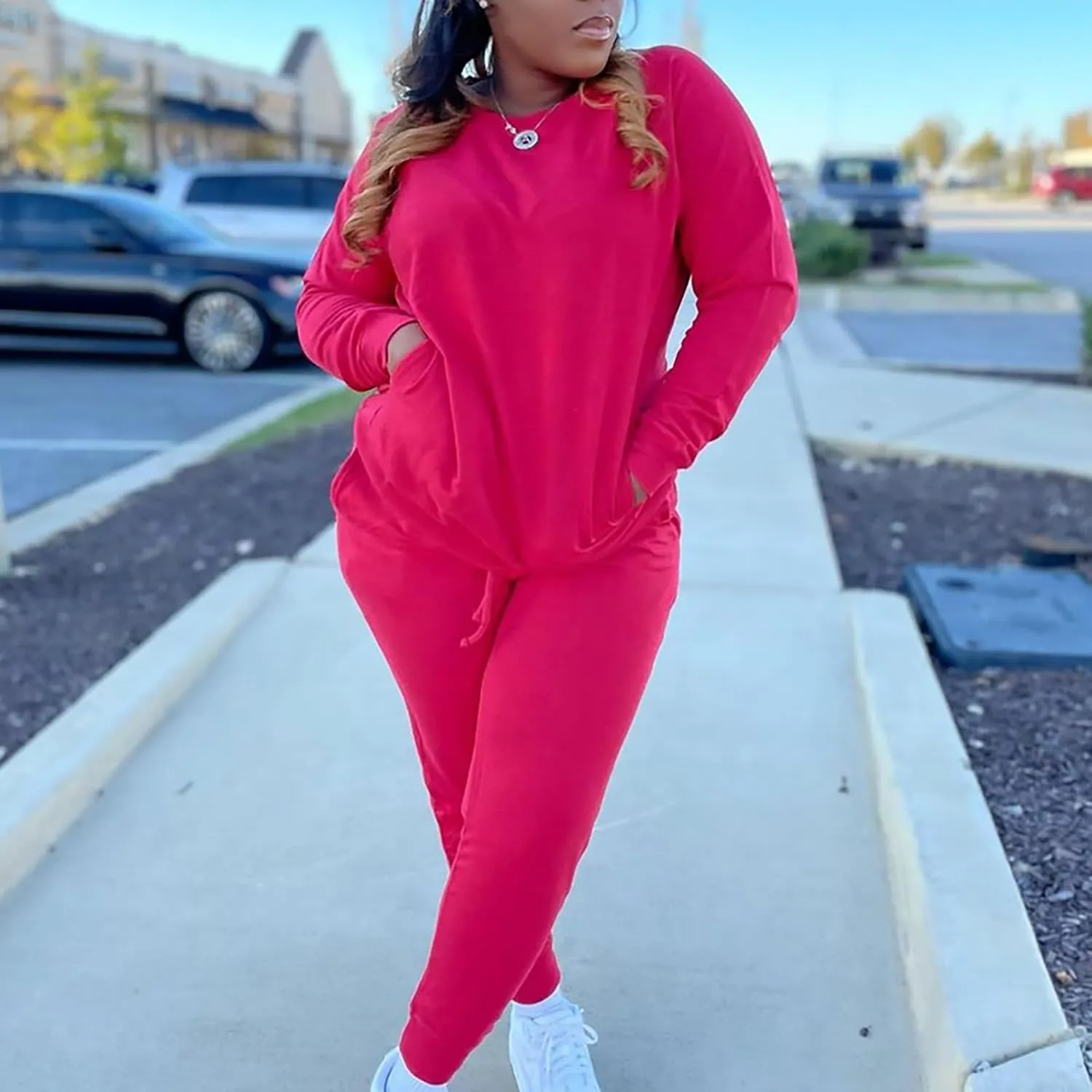 Track Suits for Women Set - 2 Piece Outfits Sweatsuit Pocket Sweatshirt with Pants Fall Jogging Workout Sets for Women