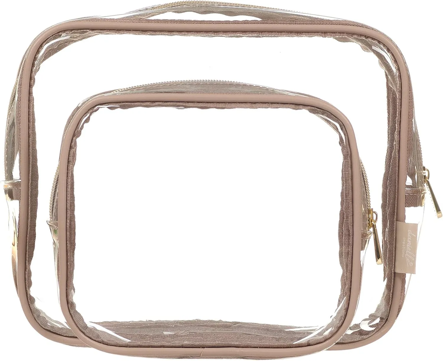 Travel Cosmetic Toiletry Bag Set of 2 - Clear, Taupe, Travel Cosmetic Bag set, DC0178CB