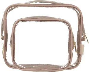 Travel Cosmetic Toiletry Bag Set of 2 - Clear, Taupe, Travel Cosmetic Bag set, DC0178CB