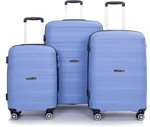 Travelhouse Luggage Set with Double Spinner Wheel,PP Hardside 3 PIECE Suitcase Set with Spinner Wheel, Carry on set with TSA Lock (BLUE)