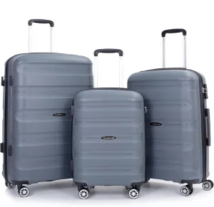 Travelhouse Luggage Set with Double Spinner Wheel,PP Hardside 3 PIECE Suitcase Set with Spinner Wheel, Carry on set with TSA Lock (GRAY)