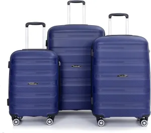 Travelhouse Luggage Set with Double Spinner Wheel,PP Hardside 3 PIECE Suitcase Set with Spinner Wheel, Carry on set with TSA Lock (NAVY)