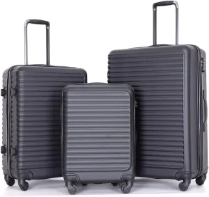 Travelhouse suitcases set 3-Piece Hardshell Luggage Set with Spinner Wheels & TSA Locks PP suitcases luggage (Black, 3-Piece Set (20/24/28))