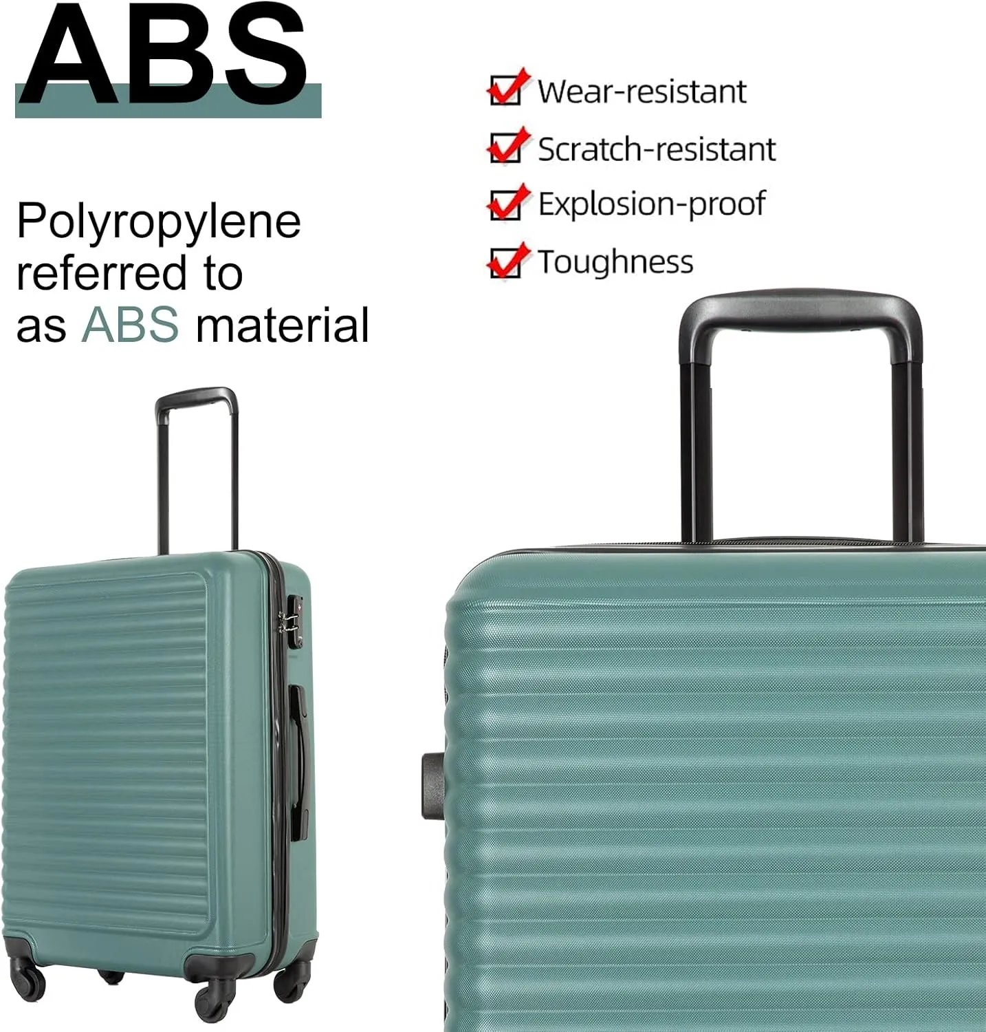 Travelhouse suitcases set 3-Piece Hardshell Luggage Set with Spinner Wheels & TSA Locks PP suitcases luggage (Green, 3-Piece Set (20/24/28))