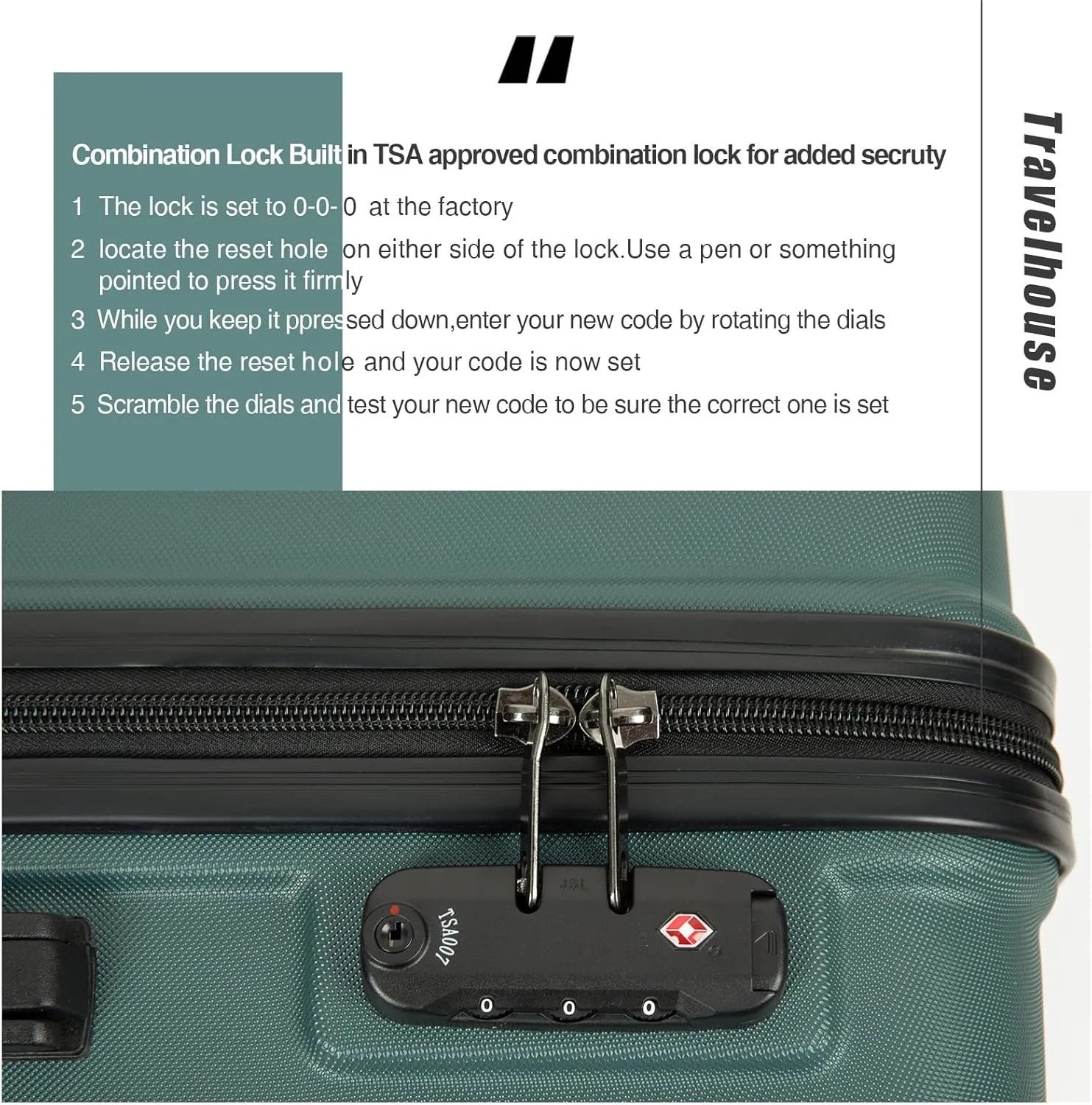 Travelhouse suitcases set 3-Piece Hardshell Luggage Set with Spinner Wheels & TSA Locks PP suitcases luggage (Green, 3-Piece Set (20/24/28))