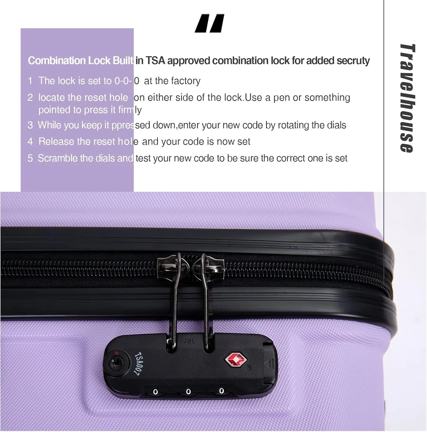 Travelhouse suitcases set 3-Piece Hardshell Luggage Set with Spinner Wheels & TSA Locks PP suitcases luggage (light purple, 3-Piece Set (20/24/28))