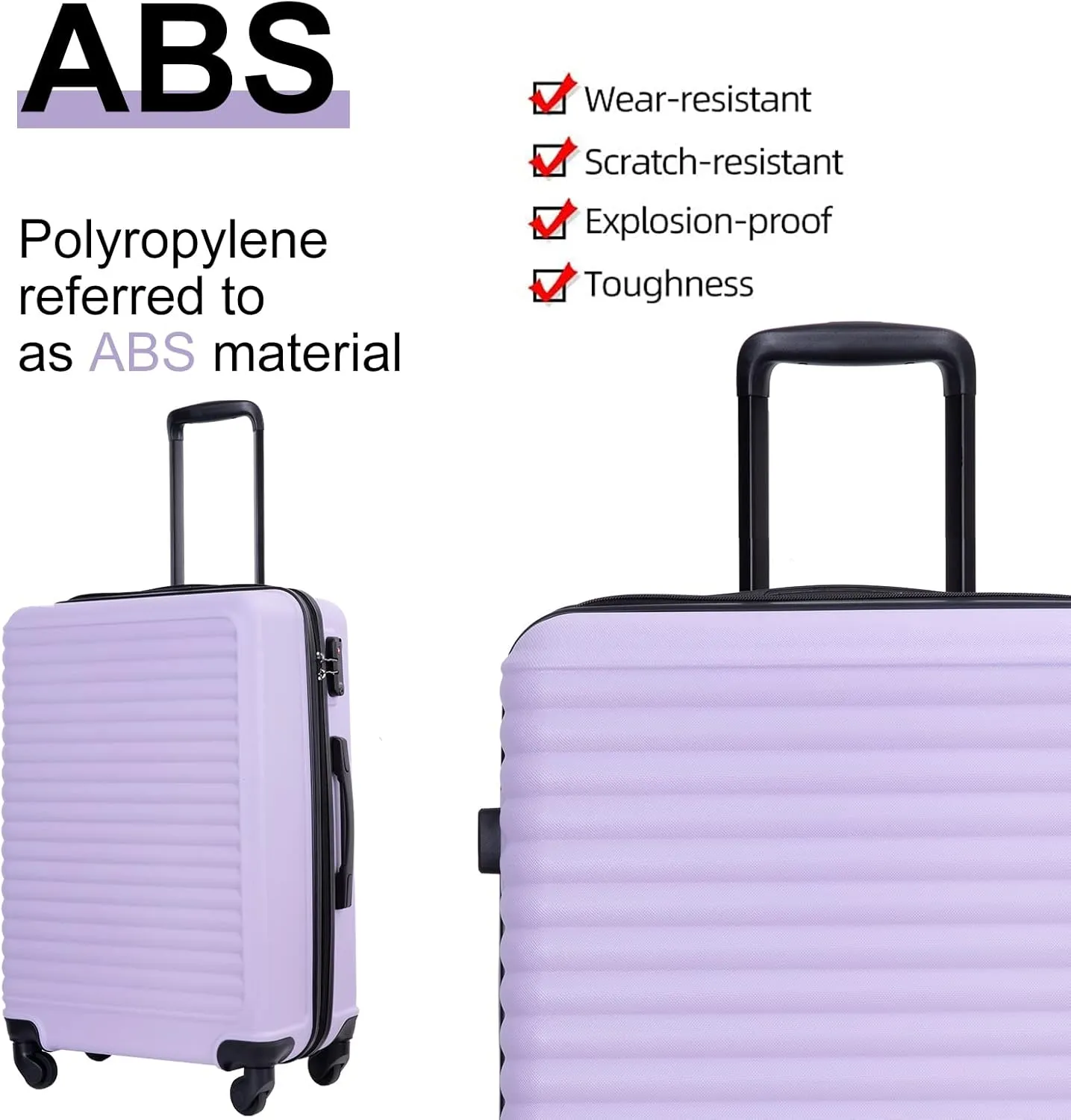 Travelhouse suitcases set 3-Piece Hardshell Luggage Set with Spinner Wheels & TSA Locks PP suitcases luggage (light purple, 3-Piece Set (20/24/28))