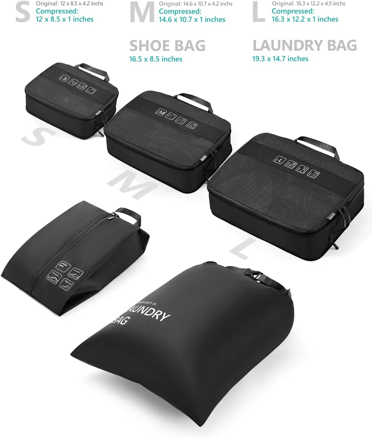 Travelkin 3 Set Packing Cubes - Compression Packing Cubes for Suitcase, Travel Organizers Bag Set