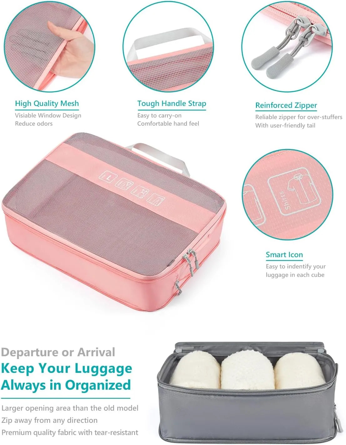 Travelkin 3 Set Packing Cubes - Compression Packing Cubes for Suitcase, Travel Organizers Bag Set