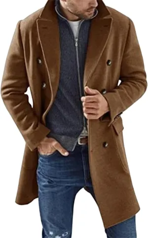 Trench Coat Slim Fit Notch Lapel Long Sleeve Padded Leather Jacket Vintage Thicken Warm Cotton Business Long Jacket