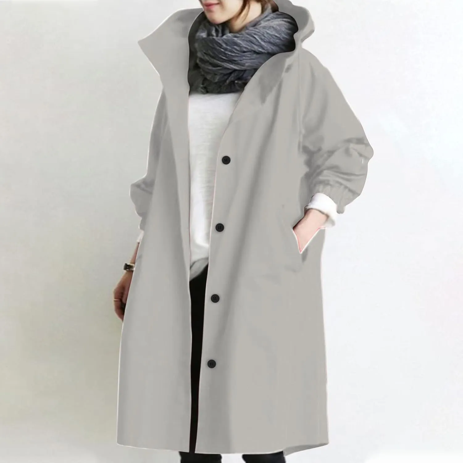Trench Coats Women Plus Size Rain Jacket Long Anorak Jackets Oversized Hooded Waterproof Windbreaker Button Outerwear