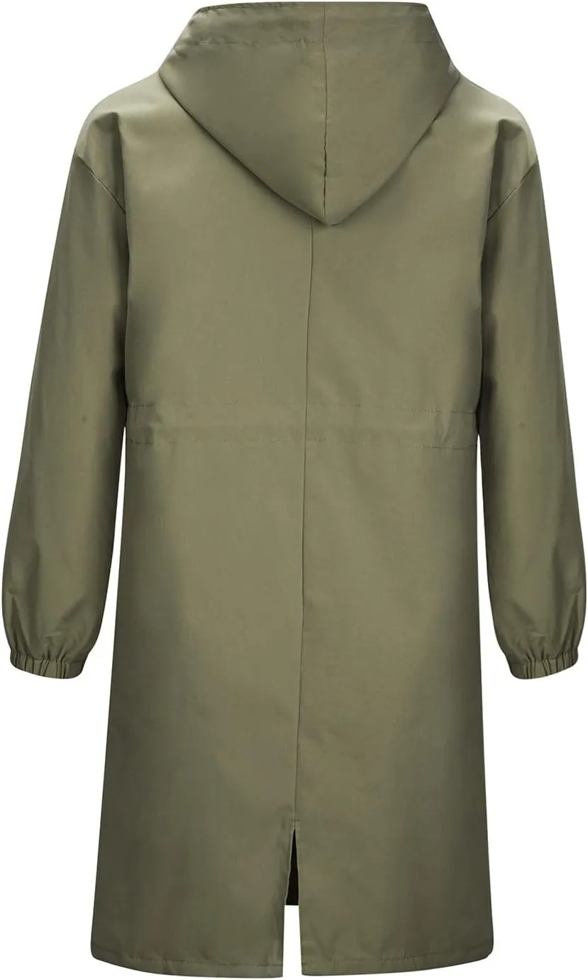 Trench Coats Women Plus Size Rain Jacket Long Anorak Jackets Oversized Hooded Waterproof Windbreaker Button Outerwear