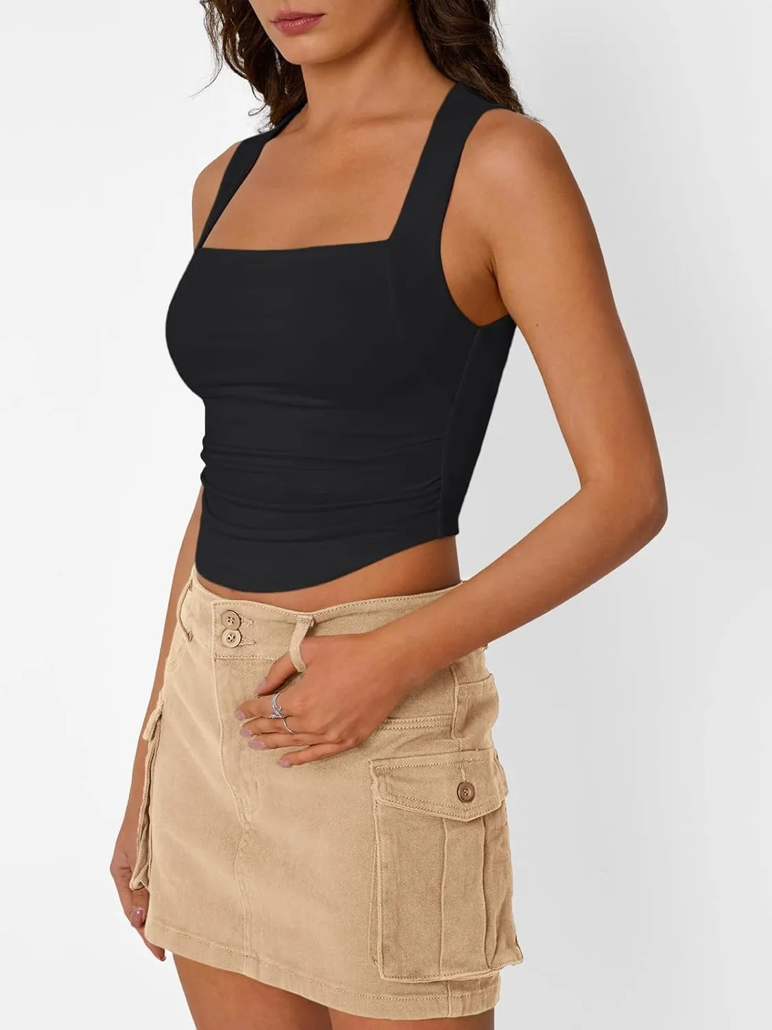 Trendy Queen Womens Summer Tank Tops Going Out Crop Shirts Square Neck Cute Y2k Fashion Clothes Spring Outfits 2025