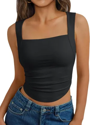 Trendy Queen Womens Summer Tank Tops Going Out Crop Shirts Square Neck Cute Y2k Fashion Clothes Spring Outfits 2025