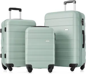 Trolley Set, 3-Piece Luggage Set Expandable ABS Hard Shell Lightweight and Durable Luggage Set Spinner Wheel Suitcase with TSA Lock 20''24''28'' (Green)
