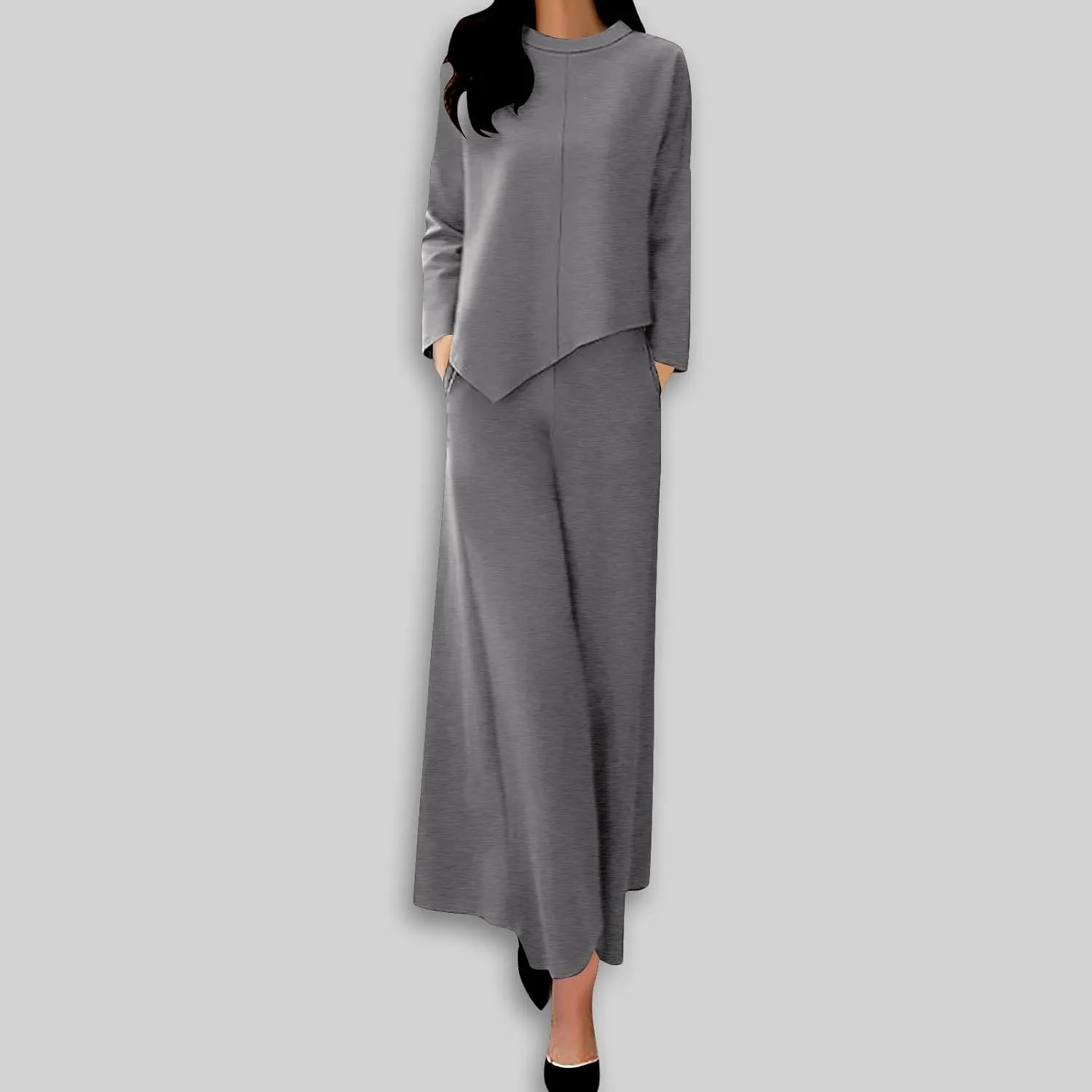Two Piece Skirt Sets for Women Plus Size Lounge Outfits Irregular Long Sleeve Top Flowy Midi Skirt Set Business Suit