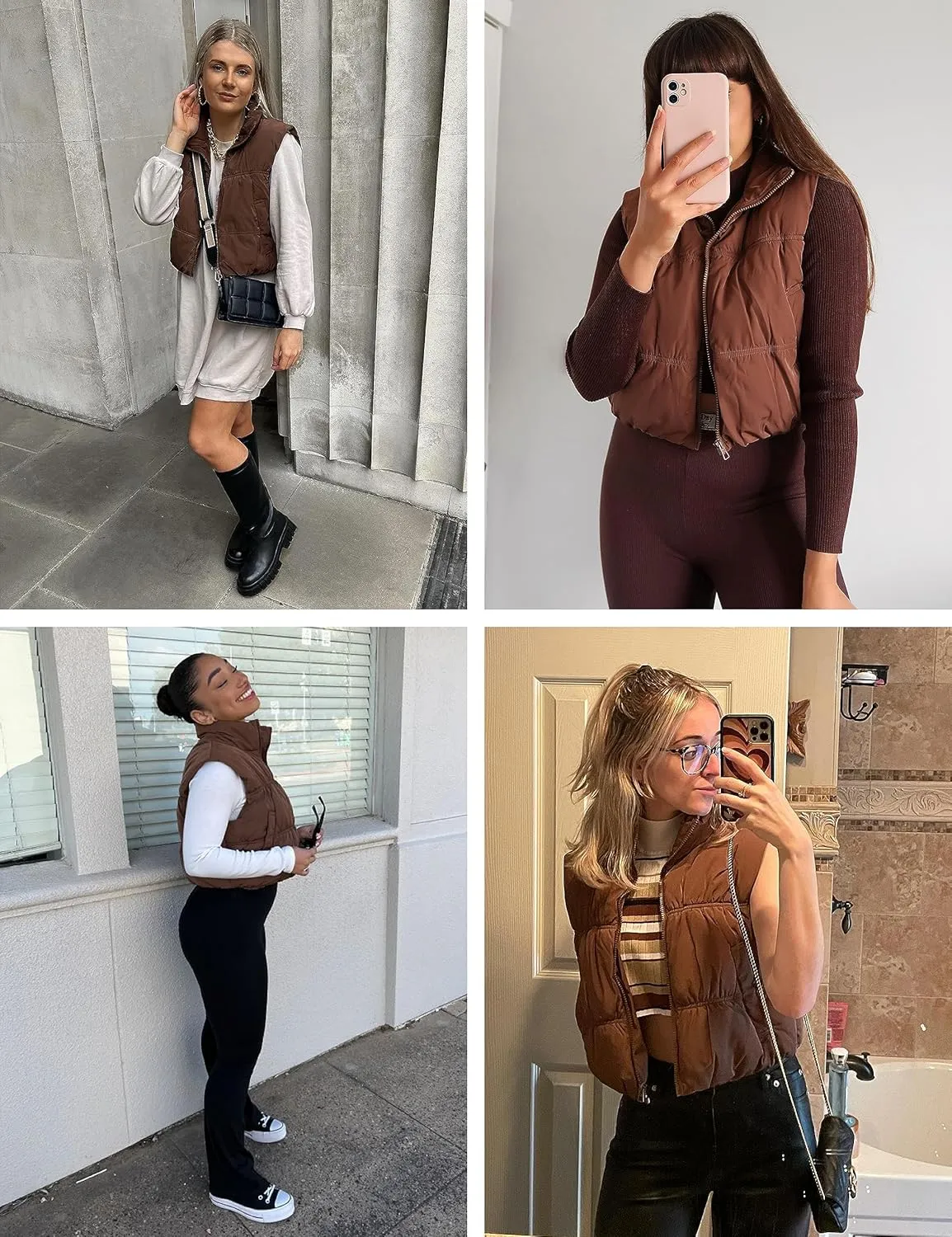 UANEO Womens Cropped Puffer Vest Zip Up Stand Collar Sleeveless Padded Cropped Vest