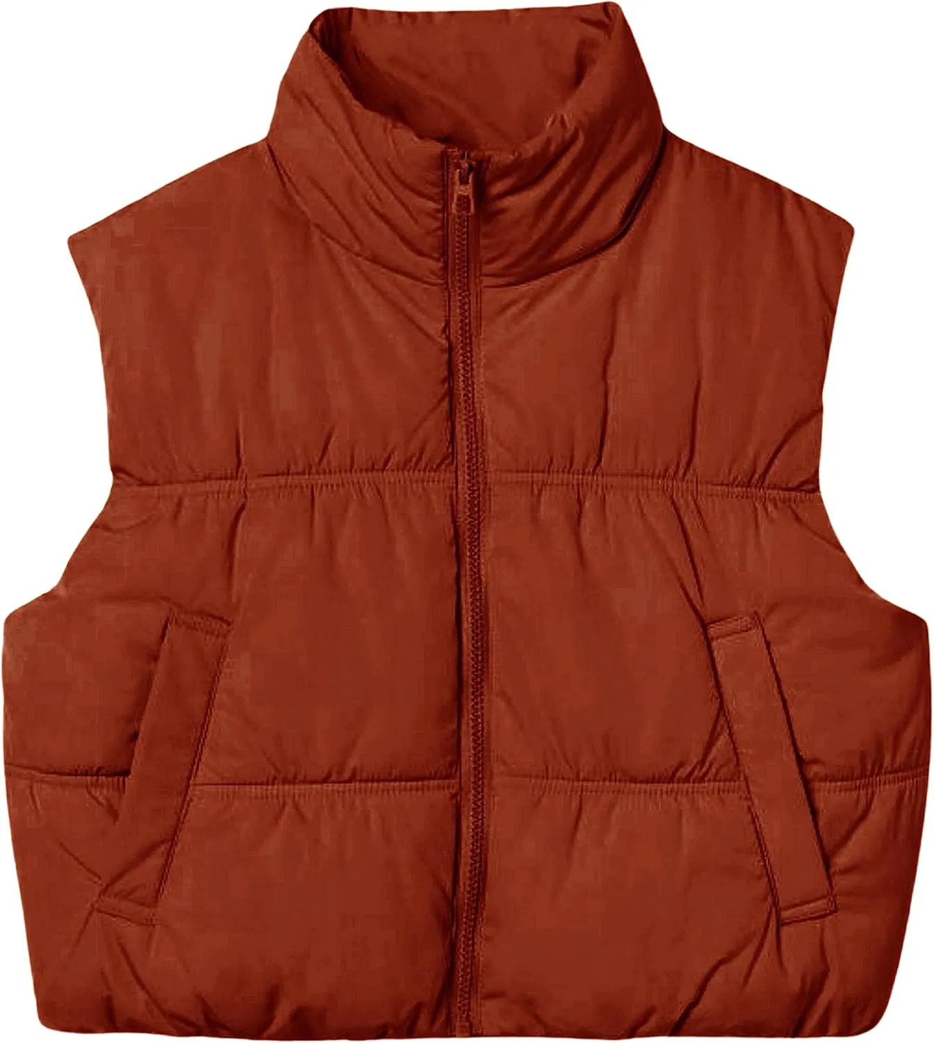UANEO Womens Cropped Puffer Vest Zip Up Stand Collar Sleeveless Padded Cropped Vest