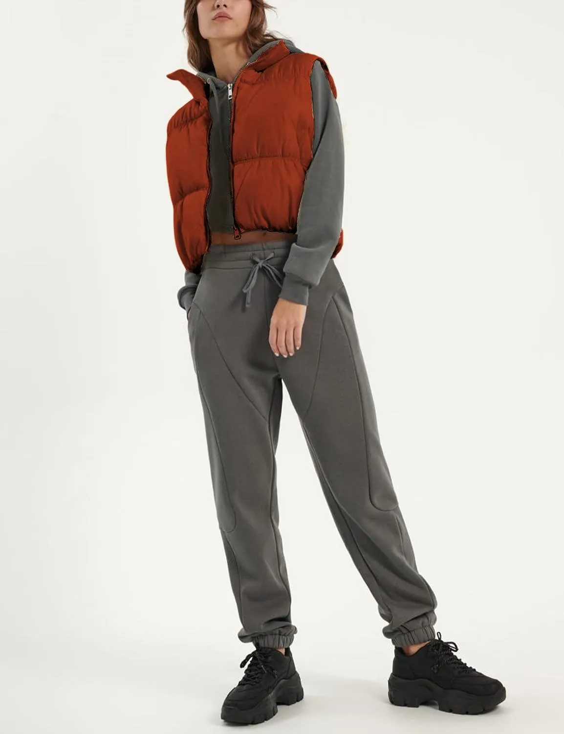 UANEO Womens Cropped Puffer Vest Zip Up Stand Collar Sleeveless Padded Cropped Vest