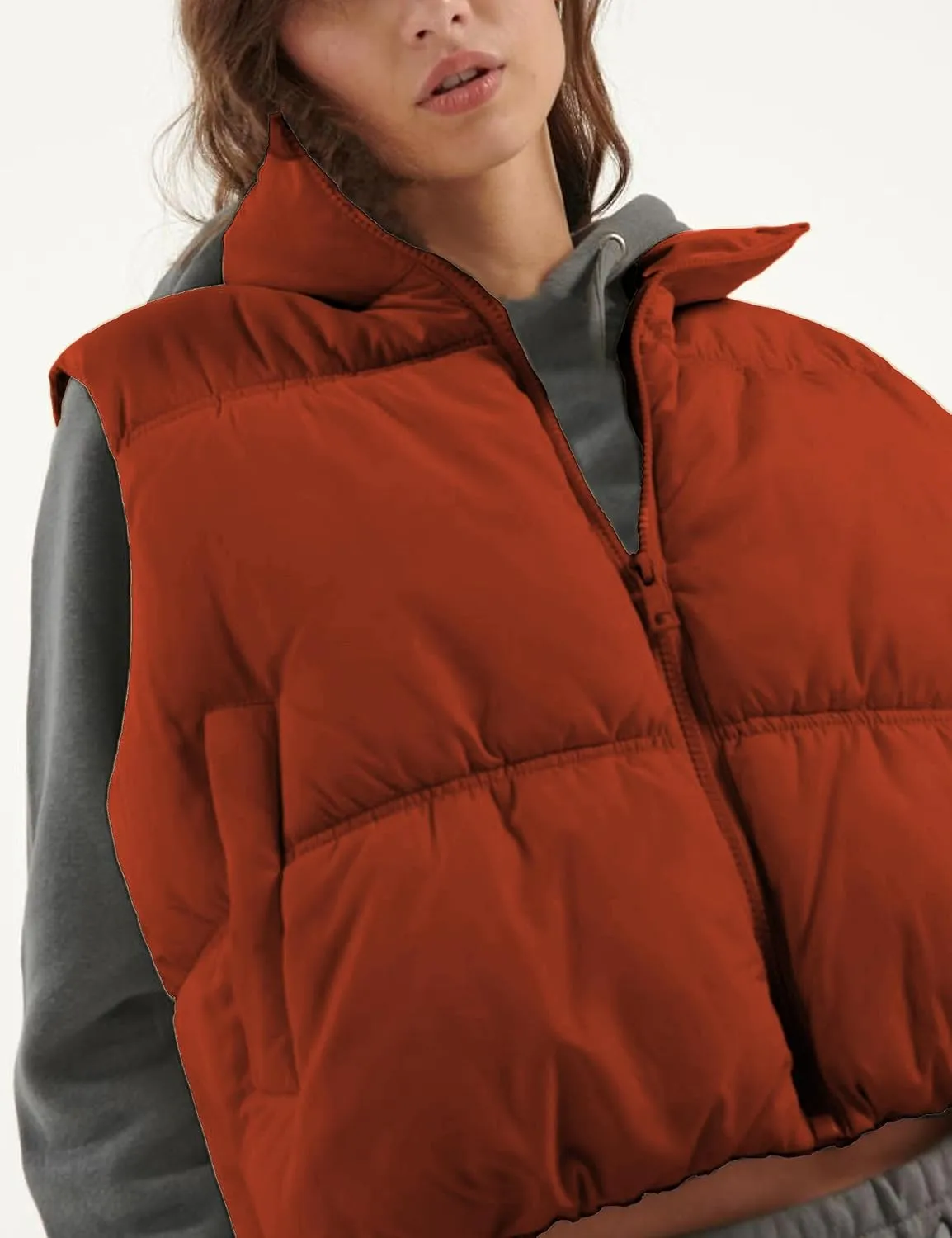 UANEO Womens Cropped Puffer Vest Zip Up Stand Collar Sleeveless Padded Cropped Vest