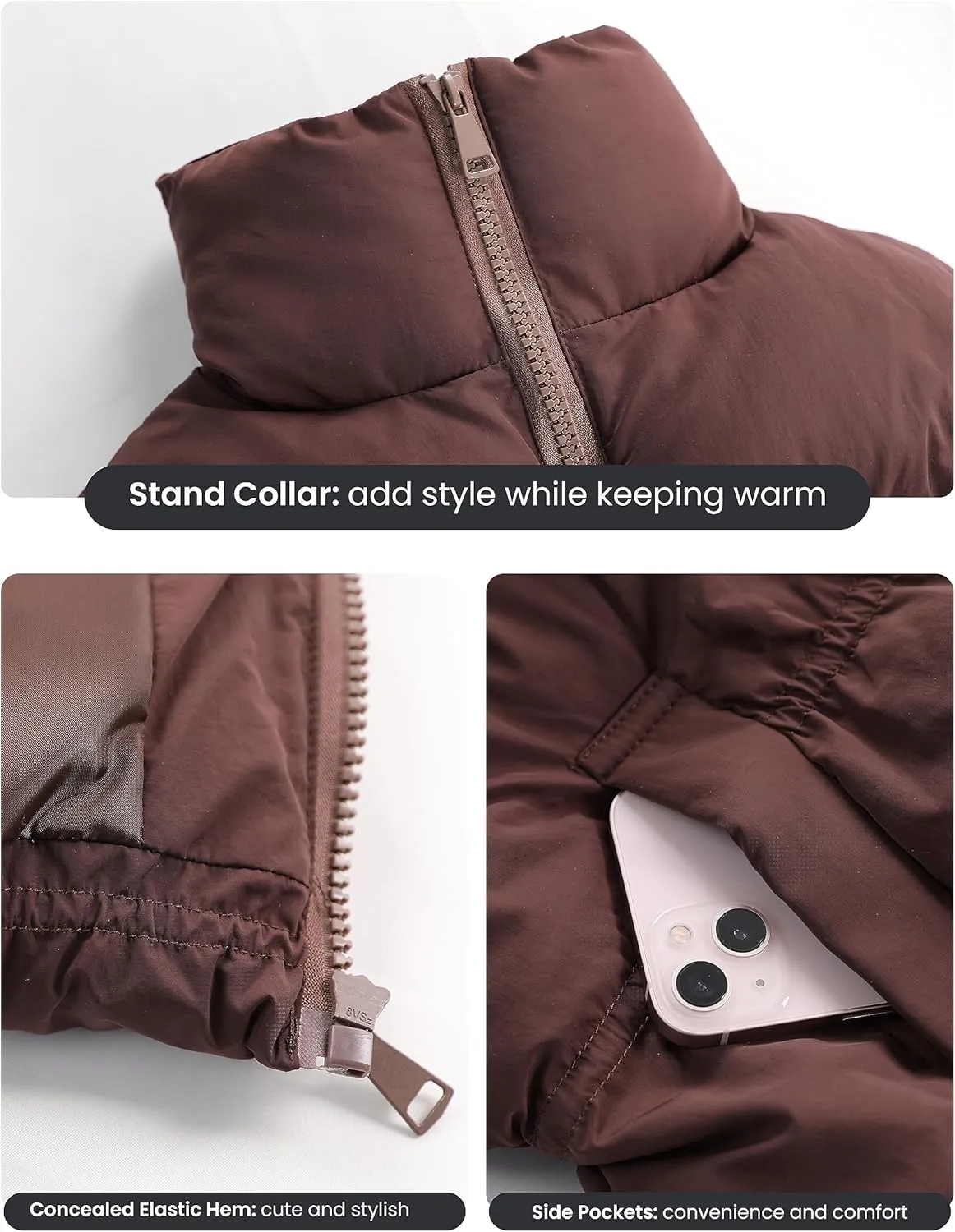 UANEO Womens Cropped Puffer Vest Zip Up Stand Collar Sleeveless Padded Cropped Vest