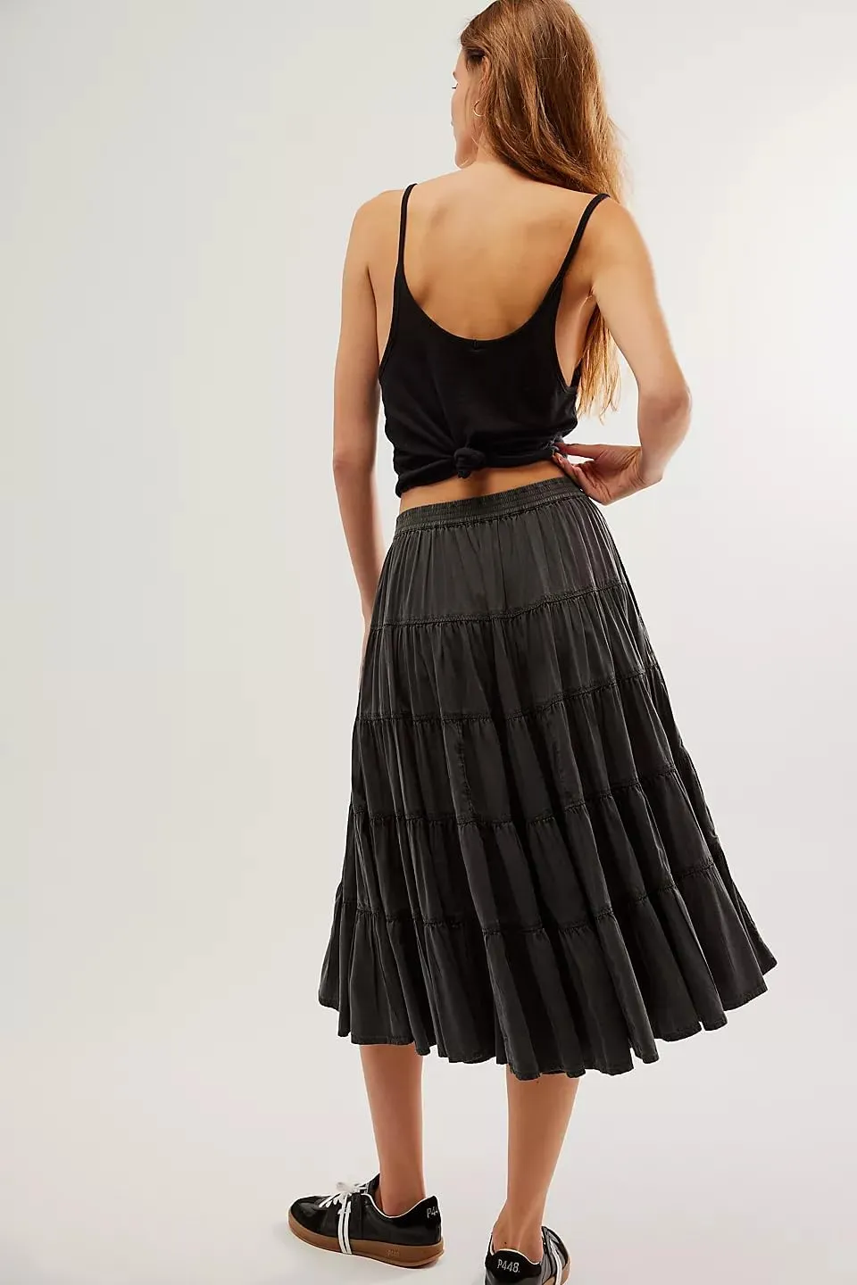 UAURORAO Women Casual Pleated Maxi Skirts High Elastic Waist Tiered Flowy Long Skirts Summer Beach Swing Midi Skirts