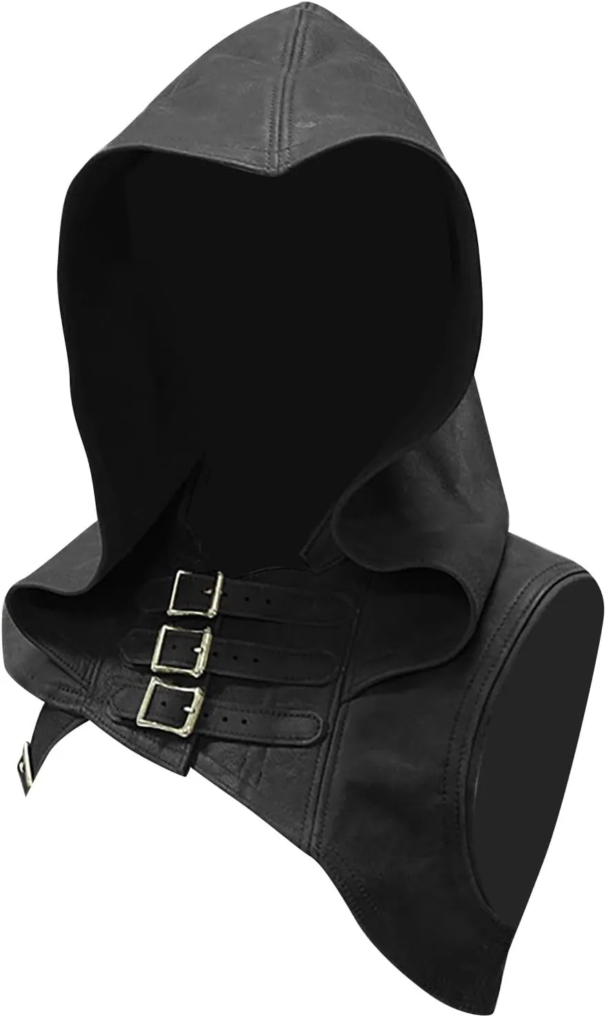 Unisex Medieval Hood Hat Faux Leather Guards Hat Retro Buckle Shoulder Guards Stage Suit Clothes Vintage Cloak