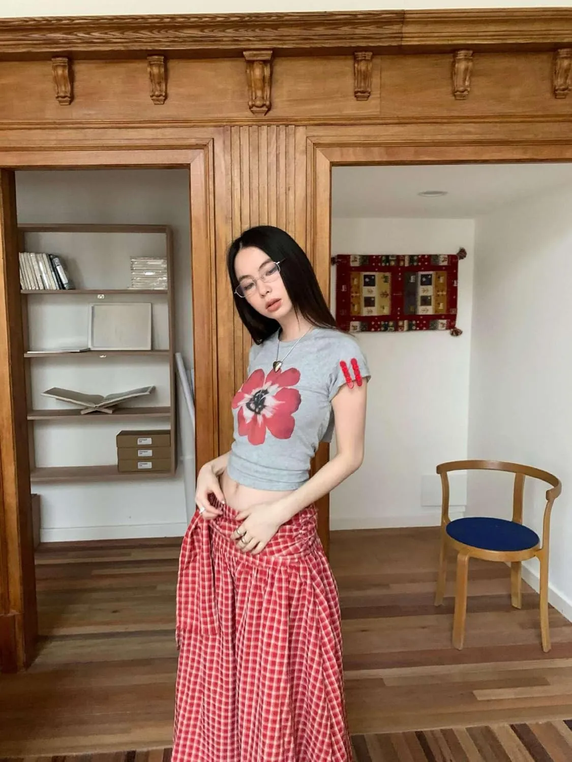 utcoco Women 2025 Fashion Tie Waist Plaid Maxi Skirt Casual Pleated A-Line Swing Long Skirts y2k Clothes