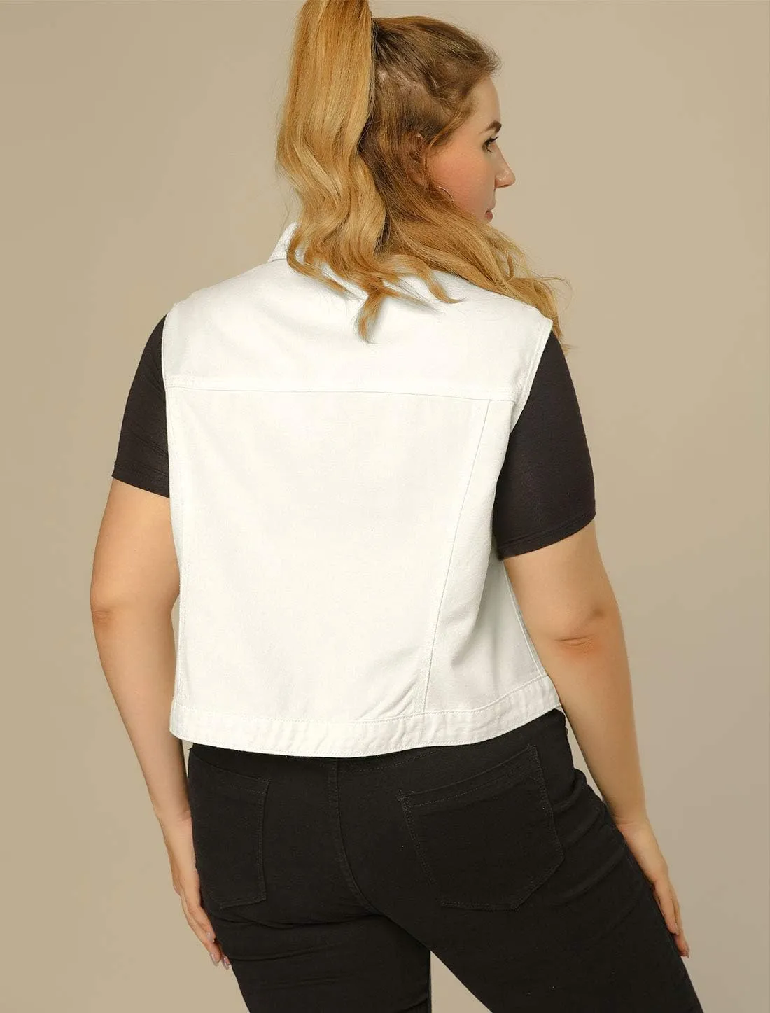 uxcell Denim Vest Top for Women Plus Size Sleeveless Button Down Waistcoat with Two Chest Flap Pockets Jean Jacket Vest