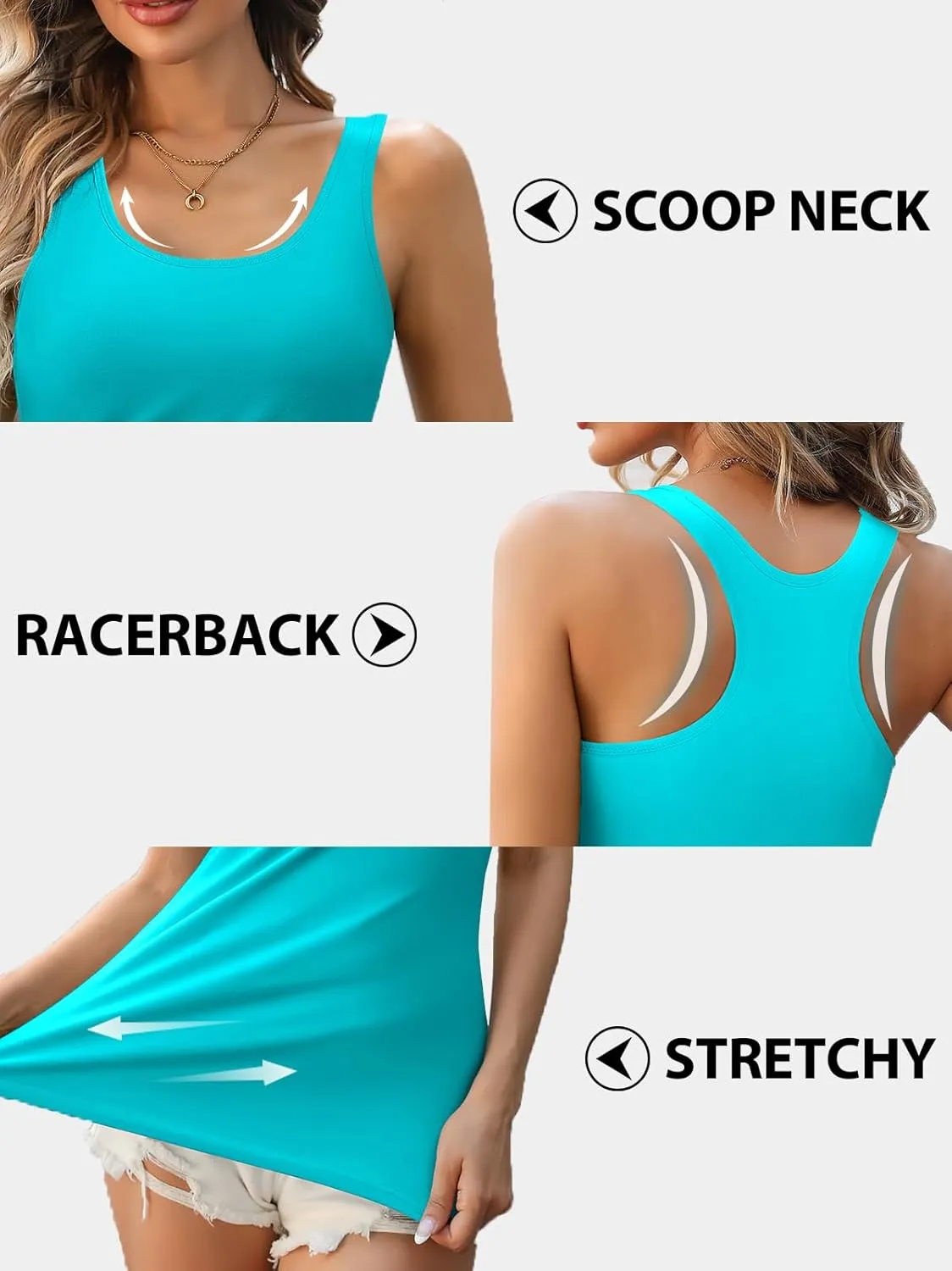 V FOR CITY Racerback Tank Tops for Women with Shelf Bra Cotton Wide Strap Camisole Yoga Cami Shirts 3 Pack