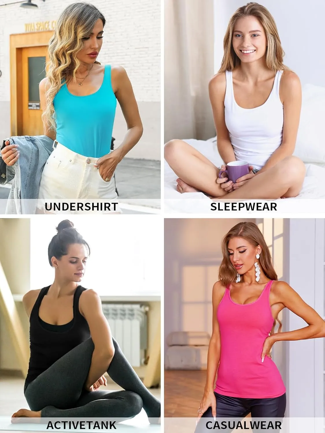 V FOR CITY Racerback Tank Tops for Women with Shelf Bra Cotton Wide Strap Camisole Yoga Cami Shirts 3 Pack