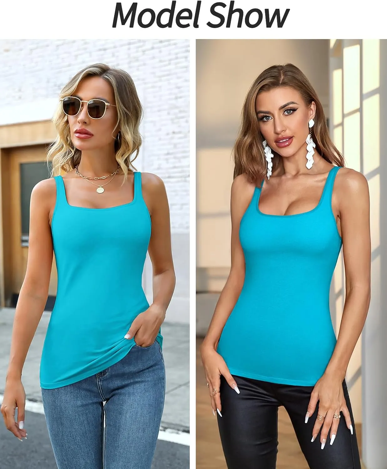 V FOR CITY Women's Cotton Tank Top with Shelf Bra Adjustable Wider Strap Camisole Basic Cami Tanks