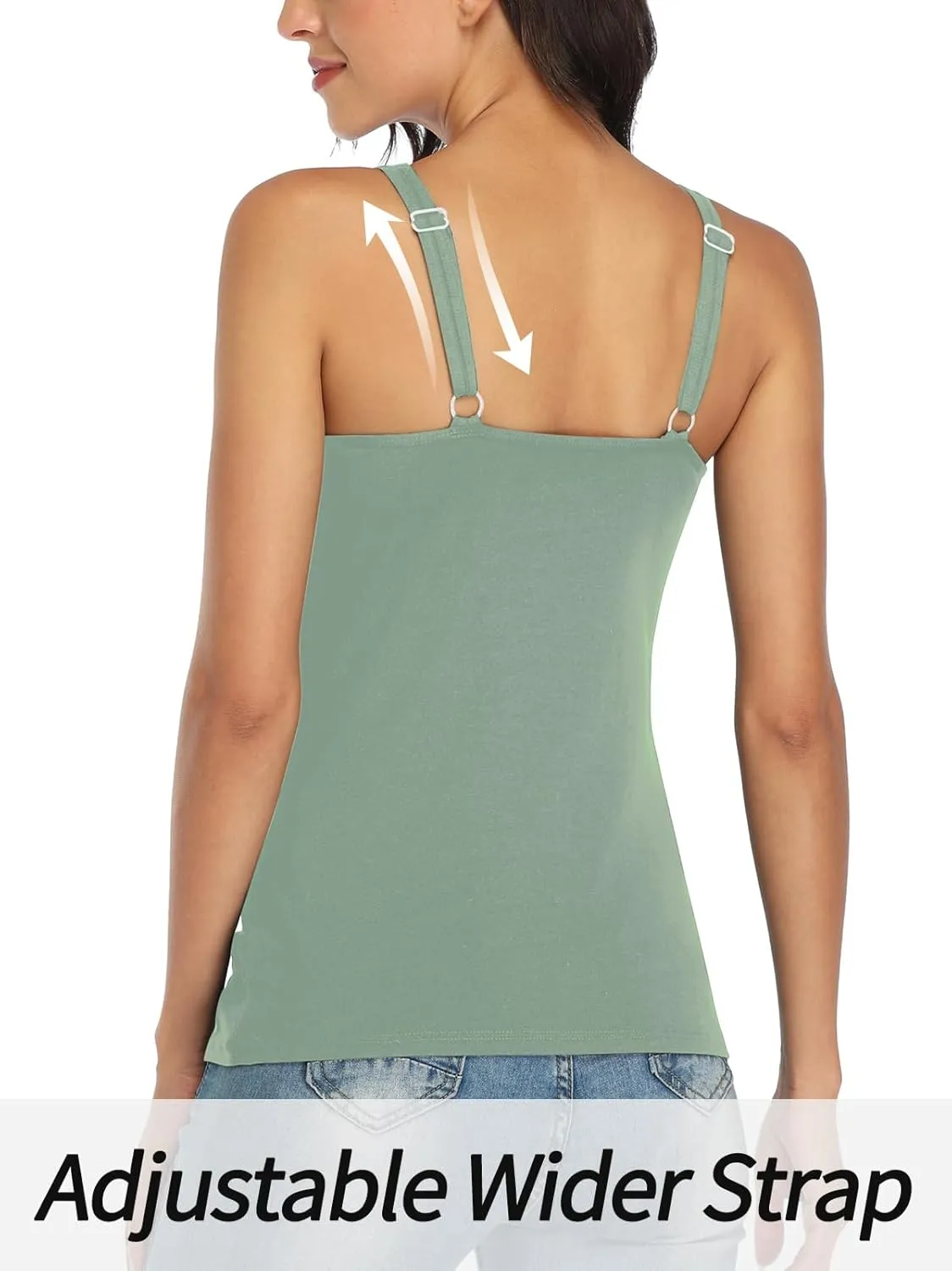 V FOR CITY Women's Cotton Tank Top with Shelf Bra Adjustable Wider Strap Camisole Basic Cami Tanks