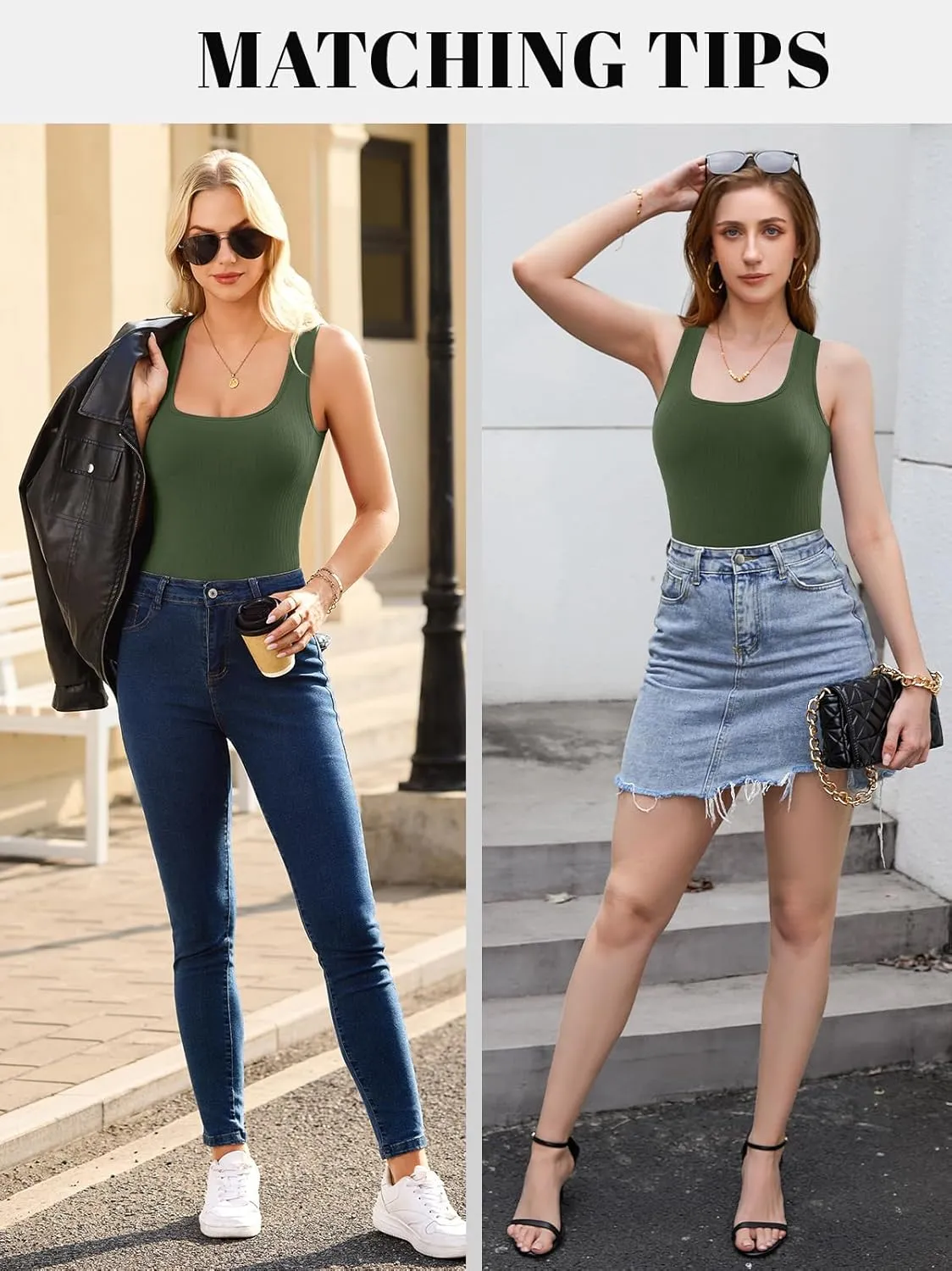 V FOR CITY Womens Square Neck Tank Top with Built-in Bra Ribbed Seamless Camisole Slim Fitted Camis Shirts