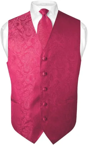 Vesuvio Napoli Men's Paisley Design Dress Vest & NeckTie GOLD Color Neck Tie Set for Suit Tux