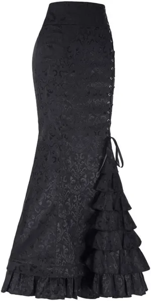 Victorian Pencil Skirt for Women Vintage Steampunk Lace up Tiered Ruffle Maxi Skirts High Waisted Long Mermaid Fishtail Skirt